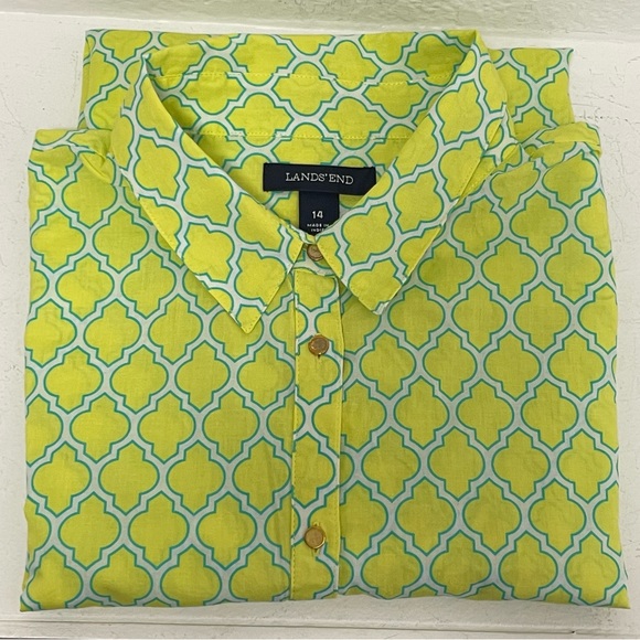 Lands End • Festive Geometric Neon Button Lightweight Baumwolle Shirt Sz 14 - Picture 3 of 5